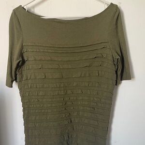 Tory Burch Olive Pintuck Textured Top XS Pima Modal Designer Tee